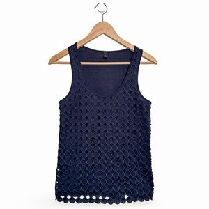 J. Crew Navy Textured Eyelet Dot Tank Top | Women's Small | Vintage Style